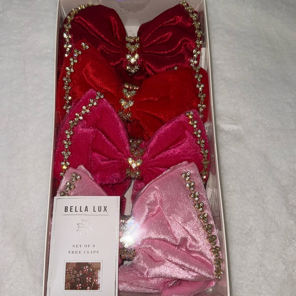 Bella Lux velvet bling bow set of eight tree clips 🎀🎀💎